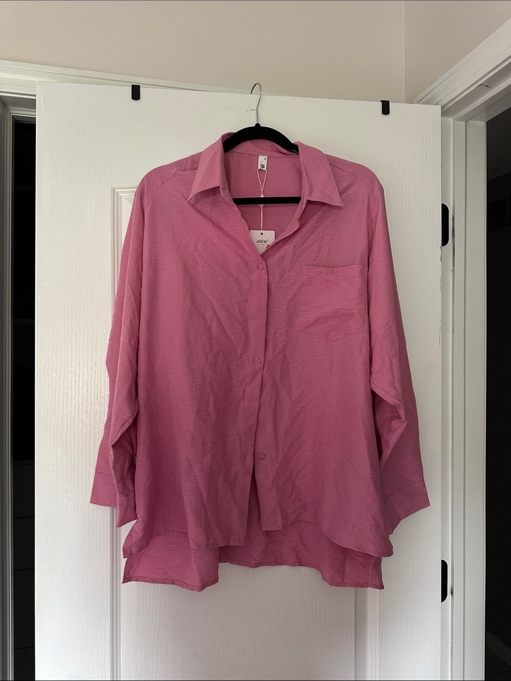 Relaxed Pink Button-Down Shirt with Chest Pocket